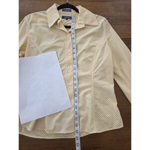 Faconnable Button Up‎ Shirt Women's M Sriped Yellow White